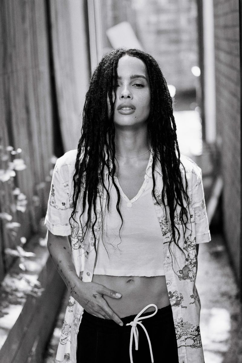 Zoe Kravitz in White T-Shirt and Braids Poster | Black and White Print - Celebrities Poster