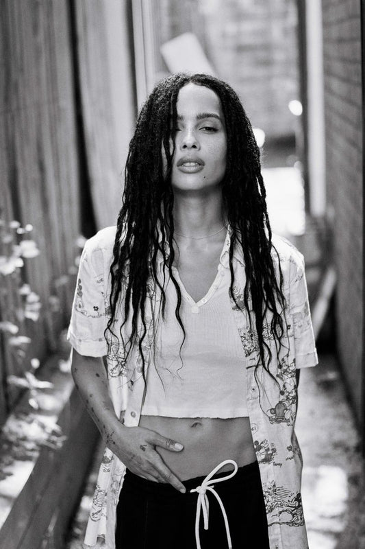 Zoe Kravitz in White T-Shirt and Braids Poster | Black and White Print - Celebrities Poster