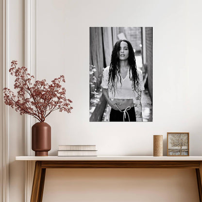 Zoe Kravitz in White T-Shirt and Braids Poster | Black and White Print - Celebrities Poster