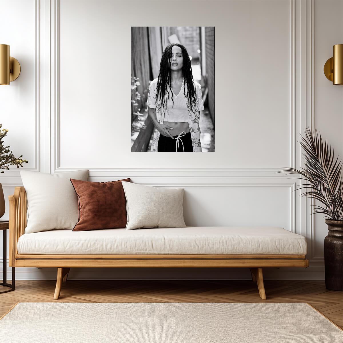 Zoe Kravitz in White T-Shirt and Braids Poster | Black and White Print - Celebrities Poster