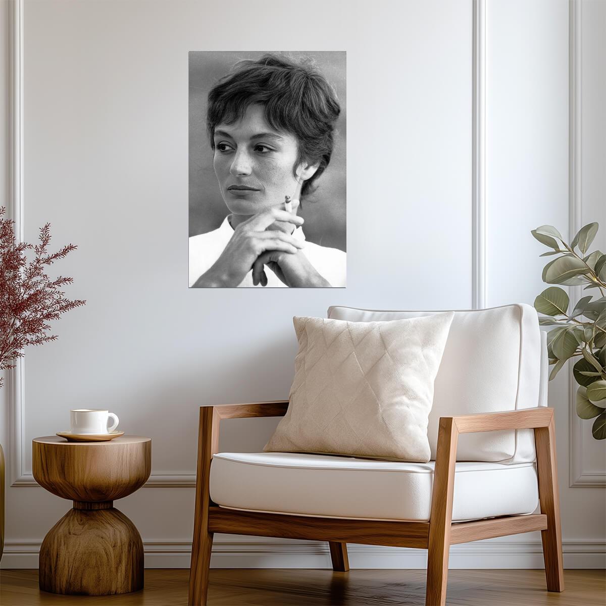 Anouk Aimee Smoking Portrait Poster | Black and White Wall Art Print - Celebrities Poster