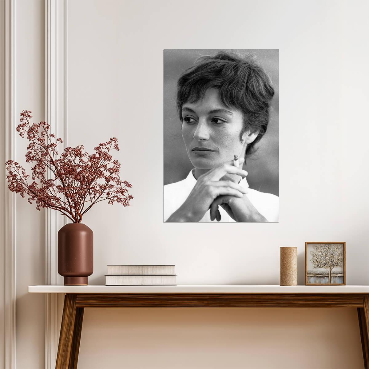 Anouk Aimee Smoking Portrait Poster | Black and White Wall Art Print - Celebrities Poster