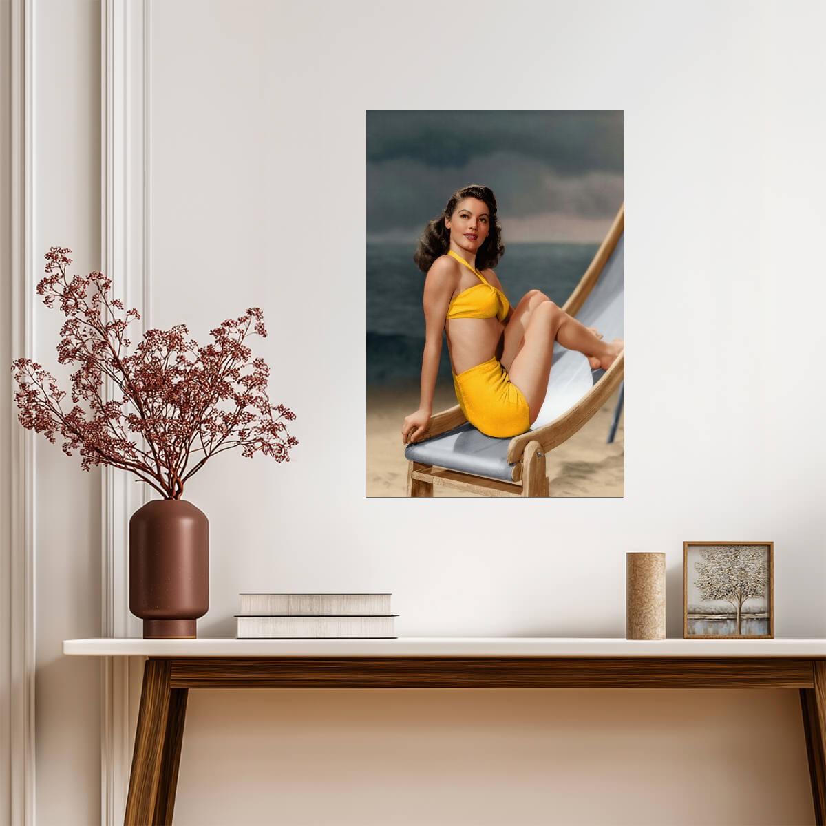 Ava Gardner in Yellow Swimsuit Poster | Pinup Wall Art Print - Celebrities Poster