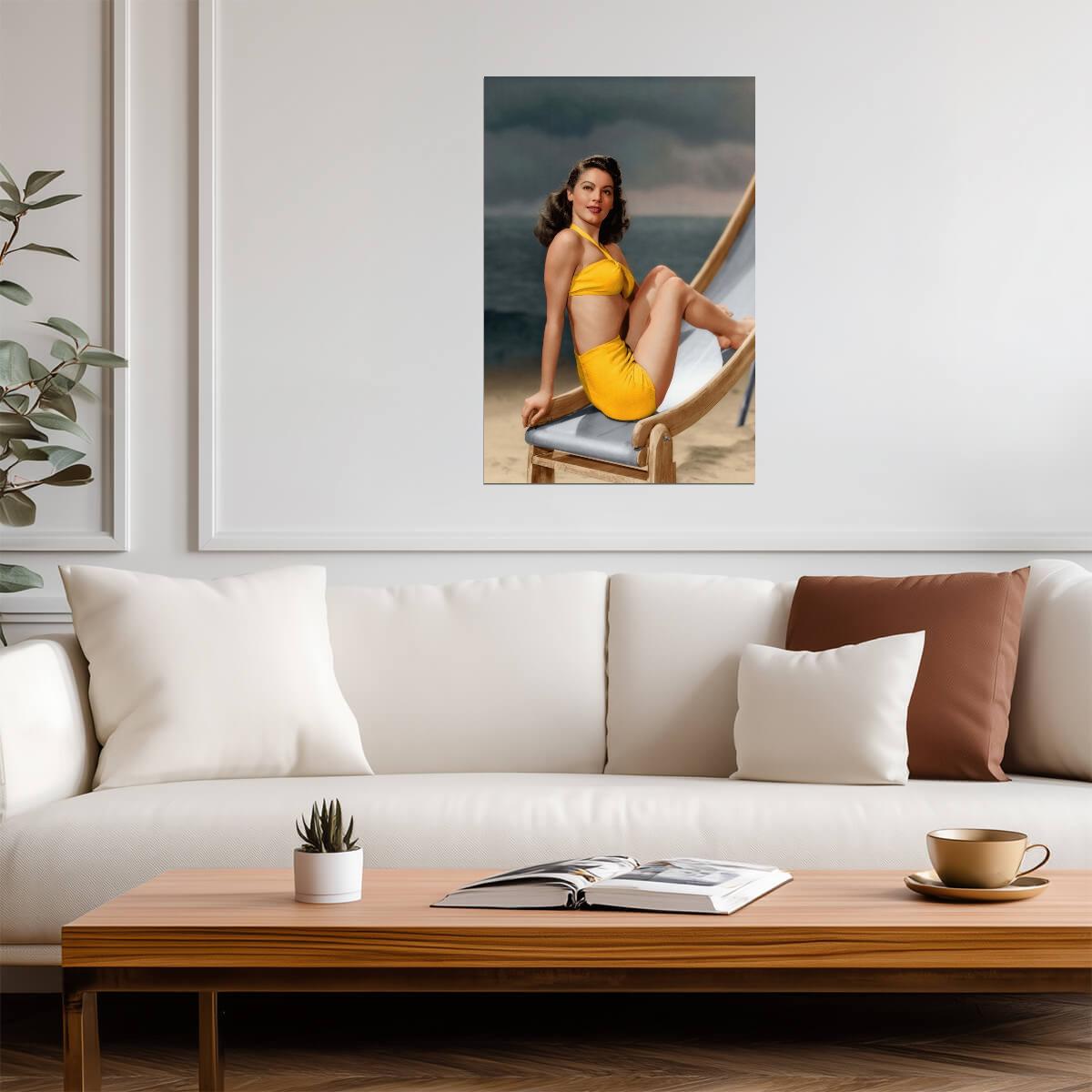 Ava Gardner in Yellow Swimsuit Poster | Pinup Wall Art Print - Celebrities Poster