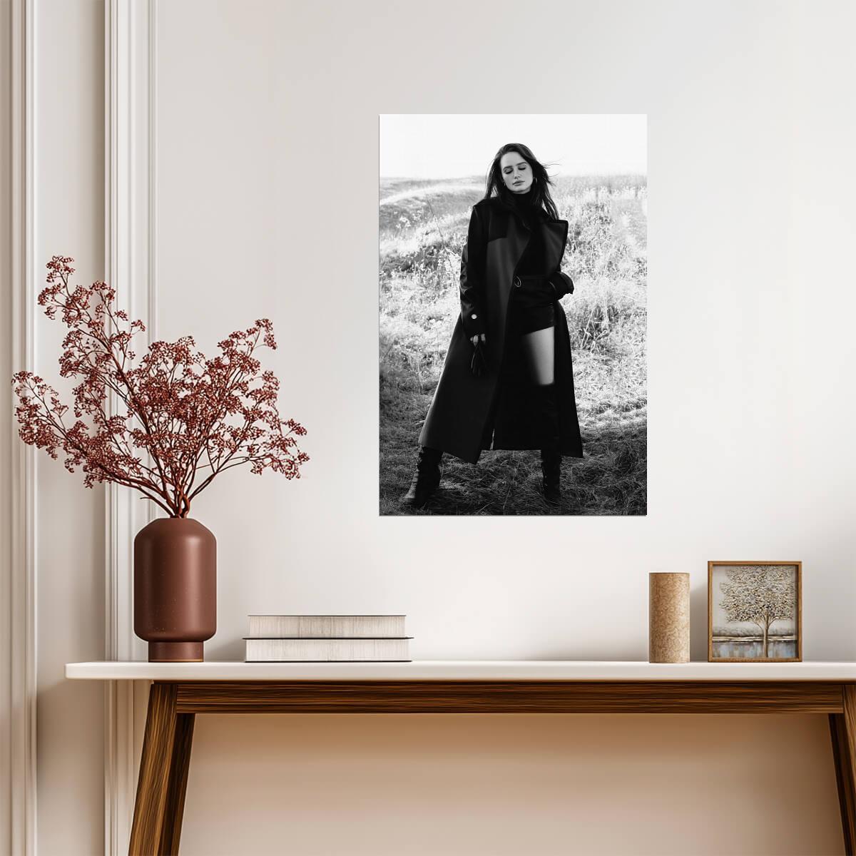 Madelaine Petsch in Black Coat Poster | Black and White Portrait Print - Celebrities Poster