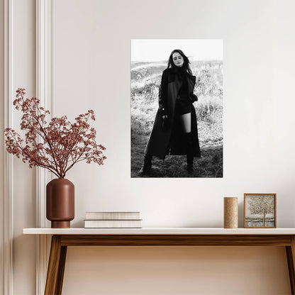 Madelaine Petsch in Black Coat Poster | Black and White Portrait Print - Celebrities Poster
