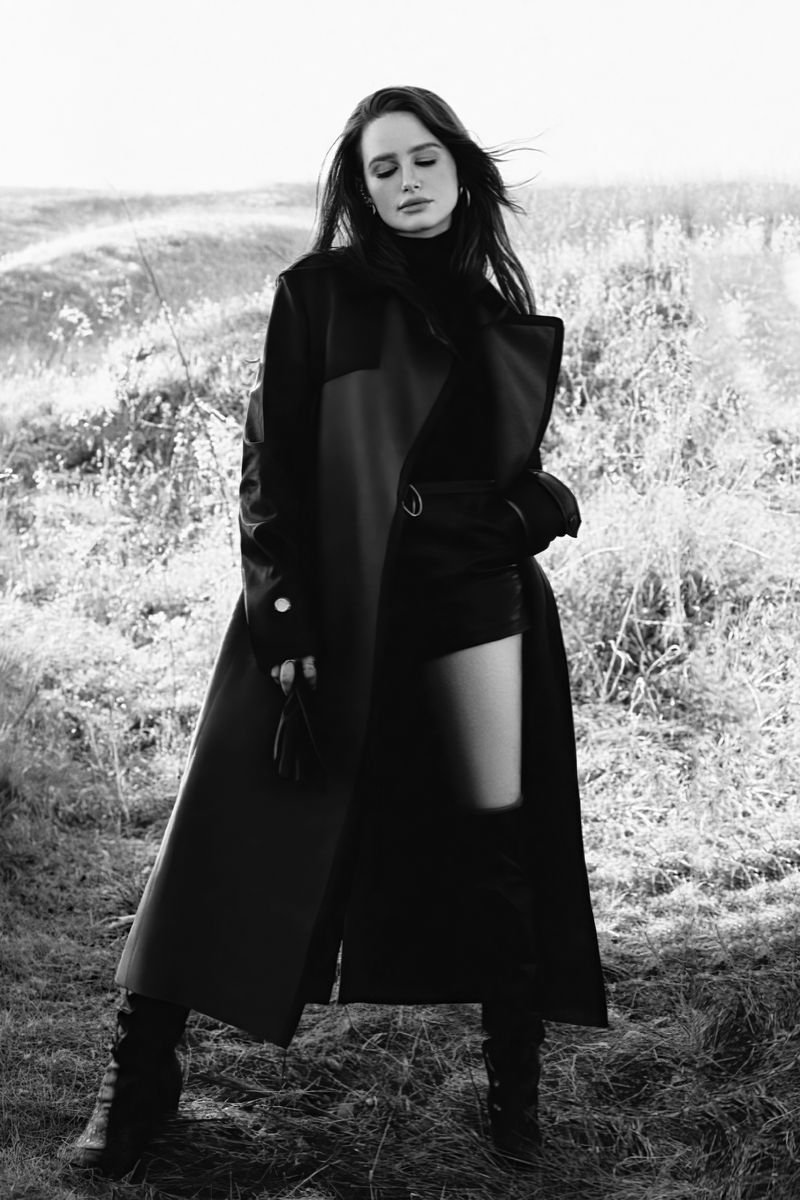 Madelaine Petsch in Black Coat Poster | Black and White Portrait Print - Celebrities Poster