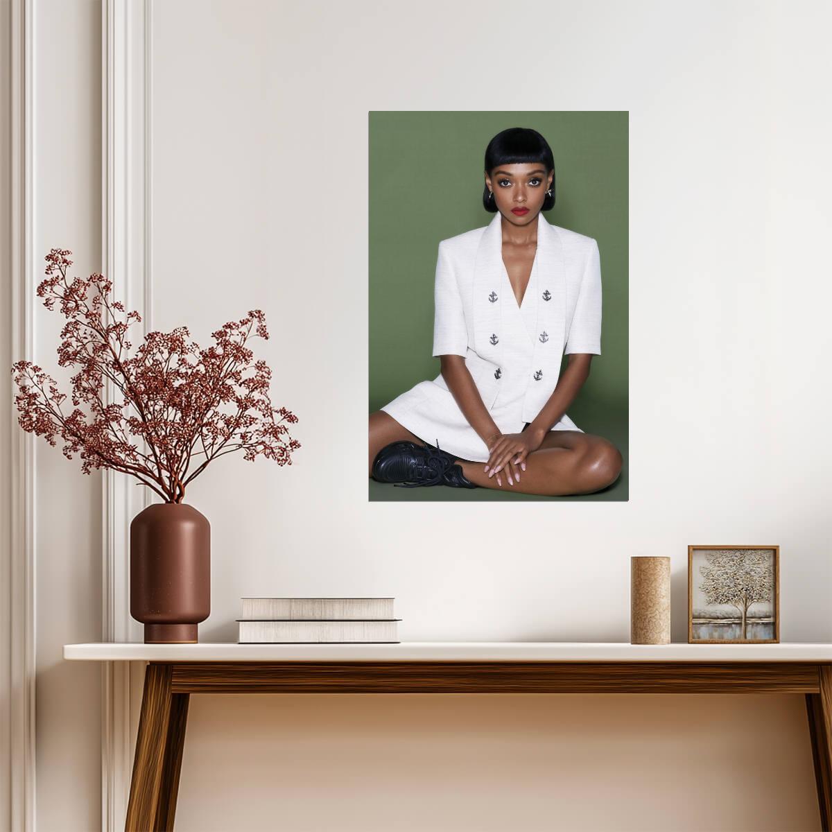 Sophie Wilde in White Suit Poster | Seated Pose Wall Art Print - Celebrities Poster