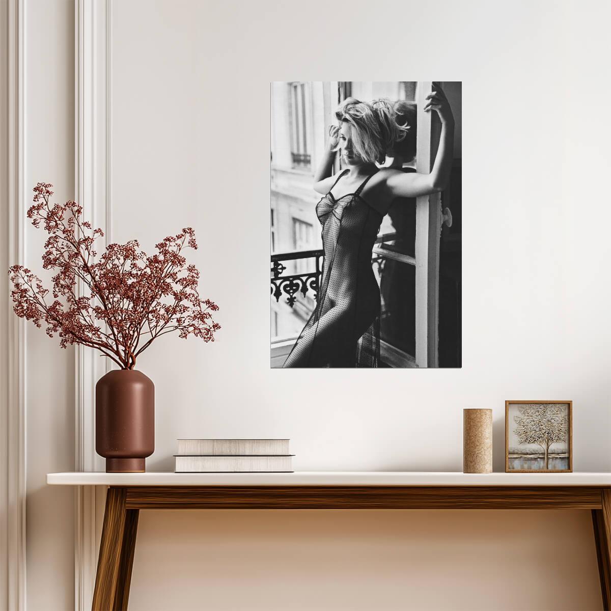 Lea Seydoux in Sheer Black Dress Poster | Black and White Wall Art Print - Celebrities Poster