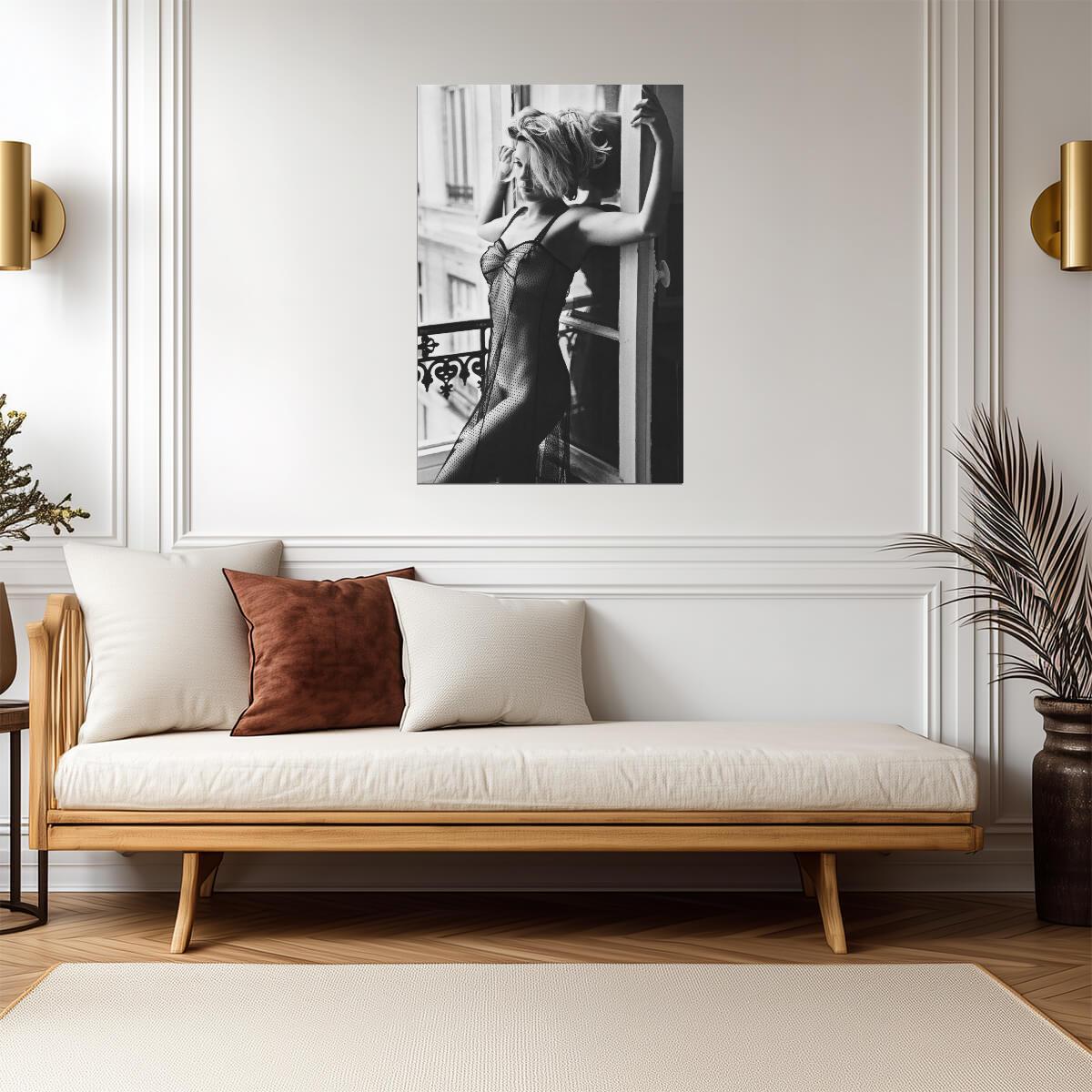 Lea Seydoux in Sheer Black Dress Poster | Black and White Wall Art Print - Celebrities Poster