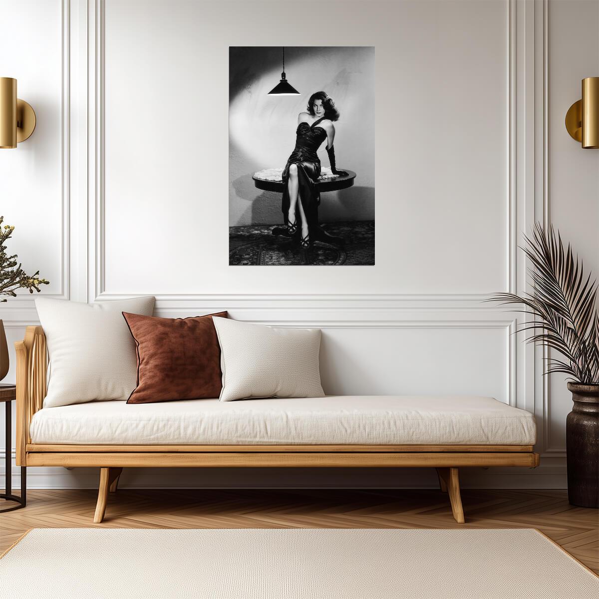 Ava Gardner in Film Noir Outfit Poster | Black and White Wall Art Print - Celebrities Poster