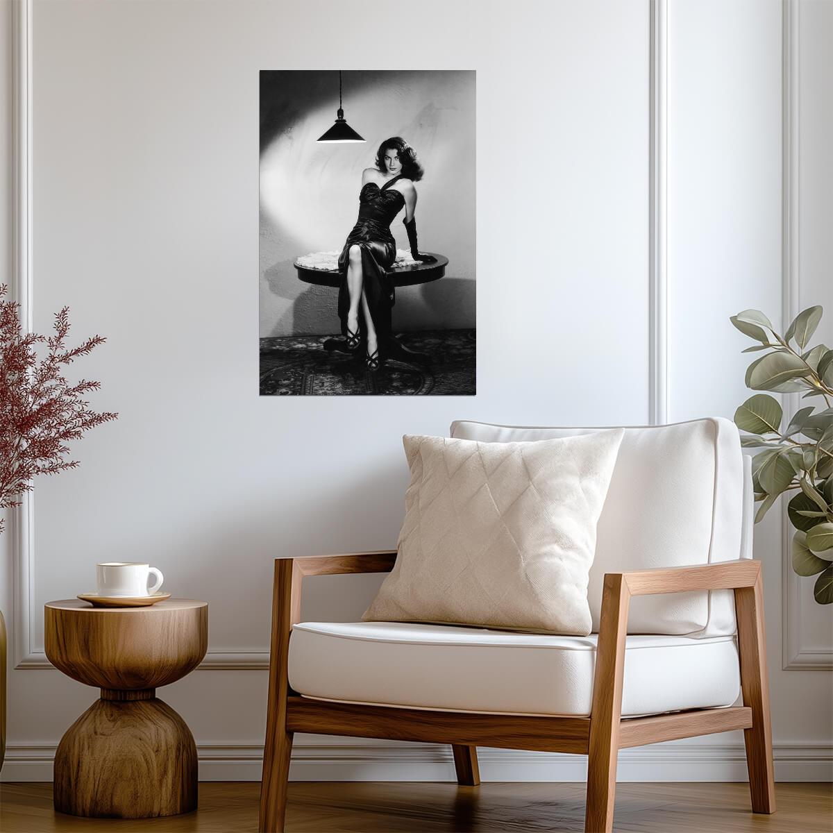 Ava Gardner in Film Noir Outfit Poster | Black and White Wall Art Print - Celebrities Poster