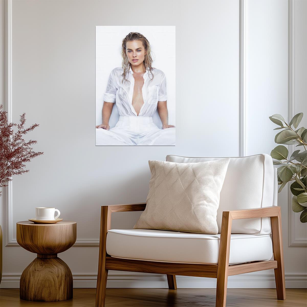Margot Robbie in White Shirt Poster | Sexy Portrait Wall Art Print - Celebrities Poster