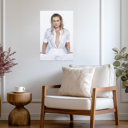 Margot Robbie in White Shirt Poster | Sexy Portrait Wall Art Print - Celebrities Poster