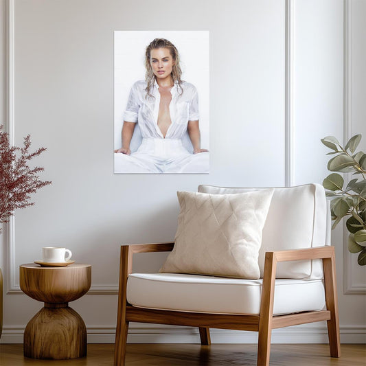 Margot Robbie in White Shirt Poster | Sexy Portrait Wall Art Print - Celebrities Poster