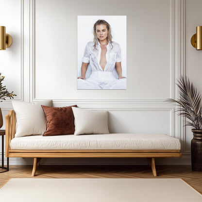 Margot Robbie in White Shirt Poster | Sexy Portrait Wall Art Print - Celebrities Poster