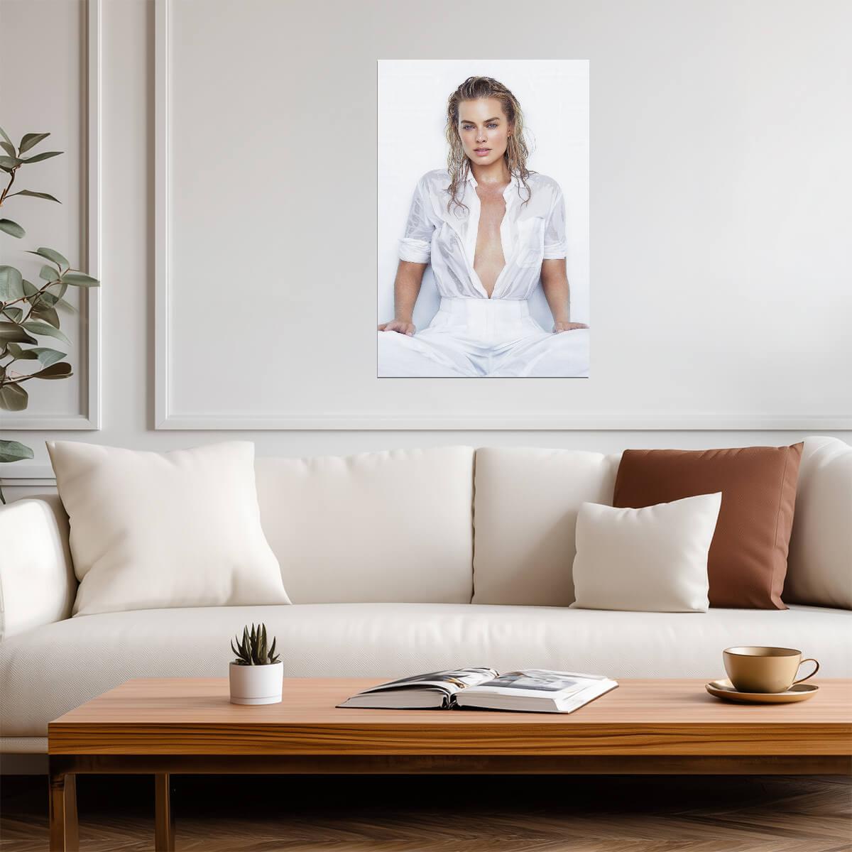 Margot Robbie in White Shirt Poster | Sexy Portrait Wall Art Print - Celebrities Poster