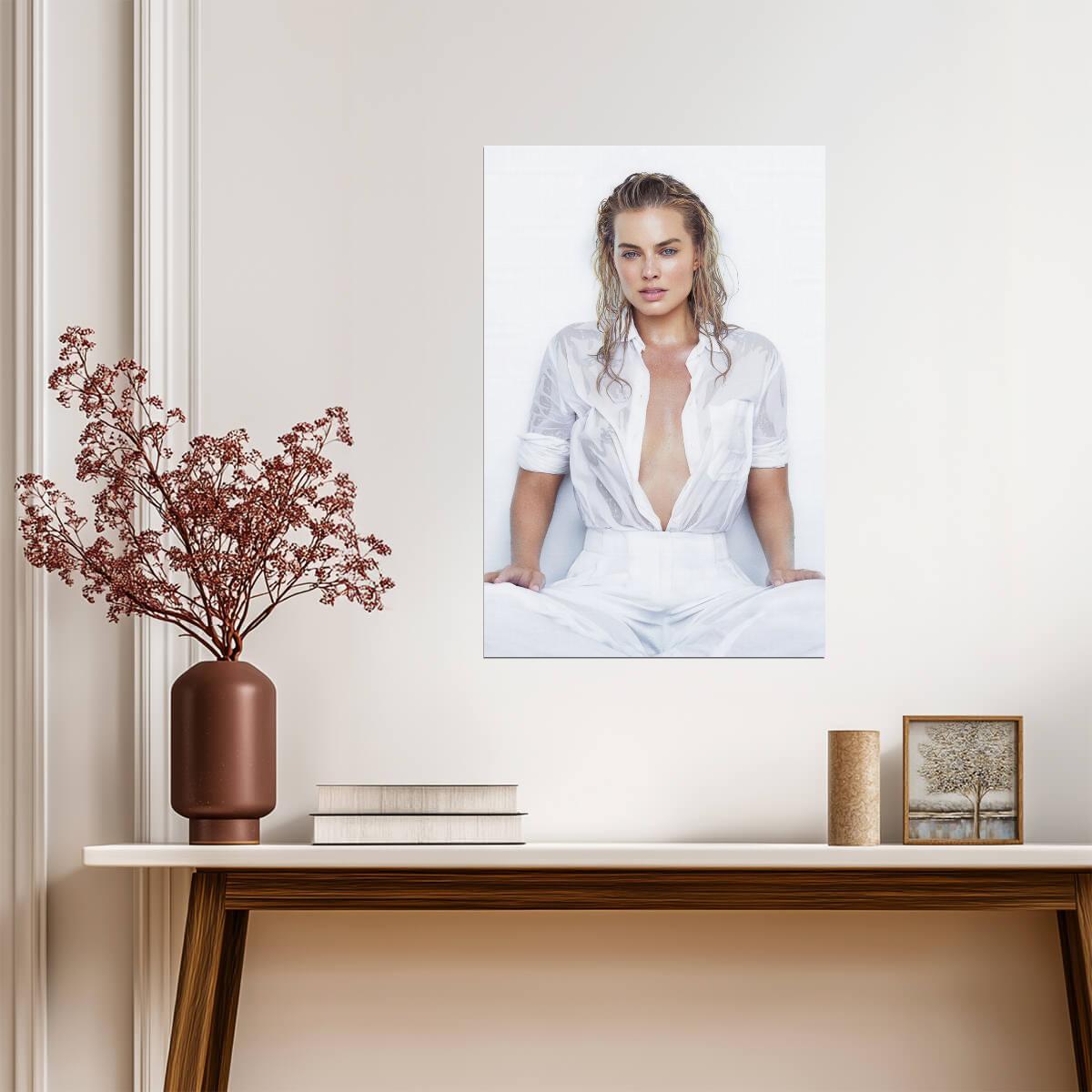 Margot Robbie in White Shirt Poster | Sexy Portrait Wall Art Print - Celebrities Poster