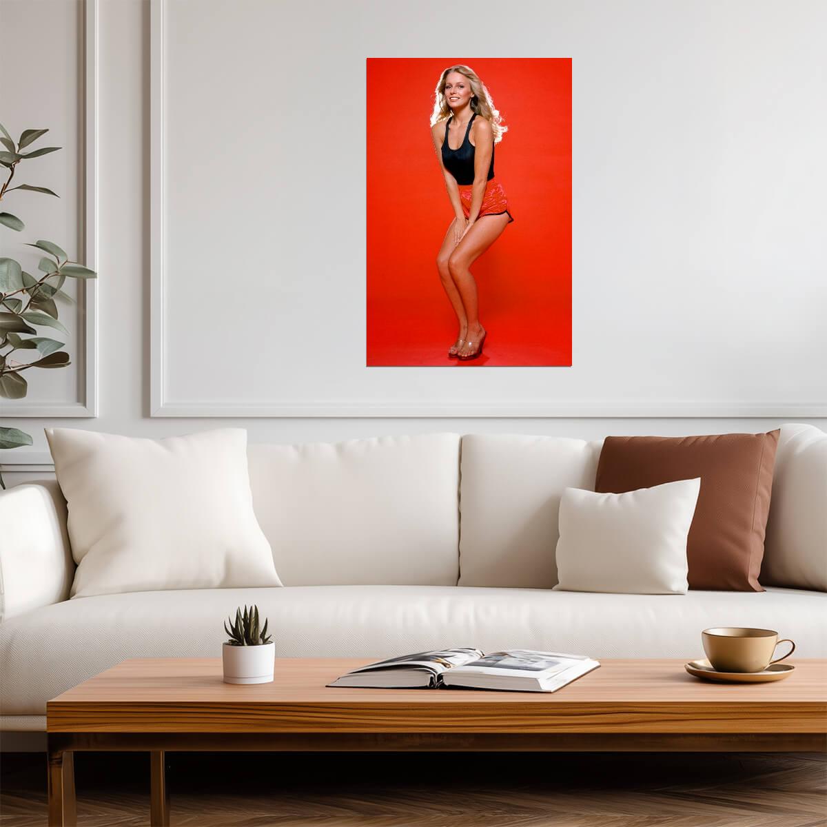 Cheryl Ladd in Shorts Poster | Red Background Wall Art Print - Celebrities Poster