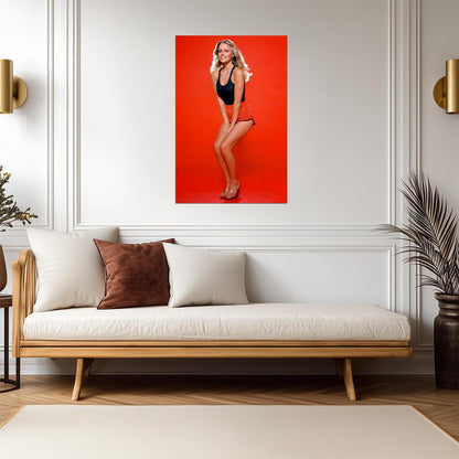 Cheryl Ladd in Shorts Poster | Red Background Wall Art Print - Celebrities Poster