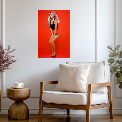 Cheryl Ladd in Shorts Poster | Red Background Wall Art Print - Celebrities Poster