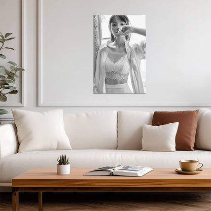 Tian Xi Wei in White Lace Top Poster | Black and White Portrait Print - Celebrities Poster