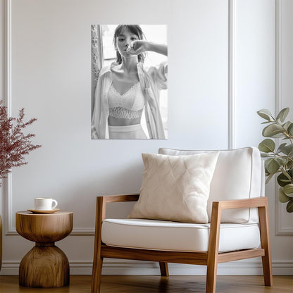 Tian Xi Wei in White Lace Top Poster | Black and White Portrait Print - Celebrities Poster
