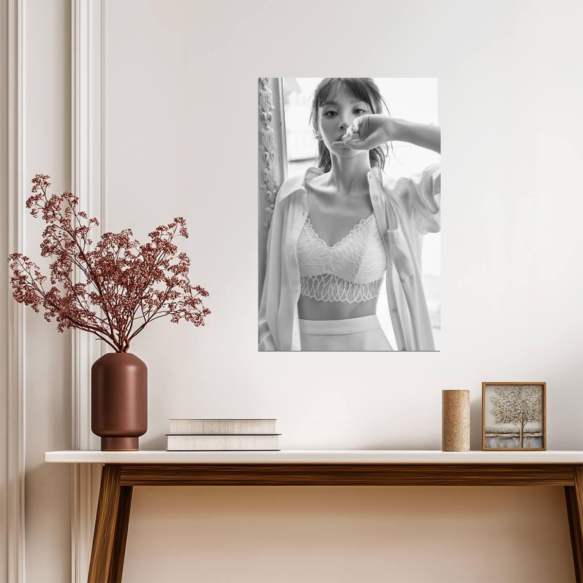 Tian Xi Wei in White Lace Top Poster | Black and White Portrait Print - Celebrities Poster