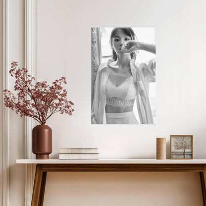 Tian Xi Wei in White Lace Top Poster | Black and White Portrait Print - Celebrities Poster