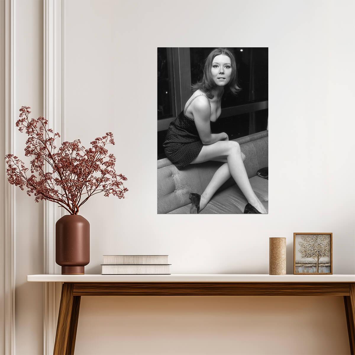 Diana Rigg Sofa Poster | Black and White Wall Art Print - Celebrities Poster