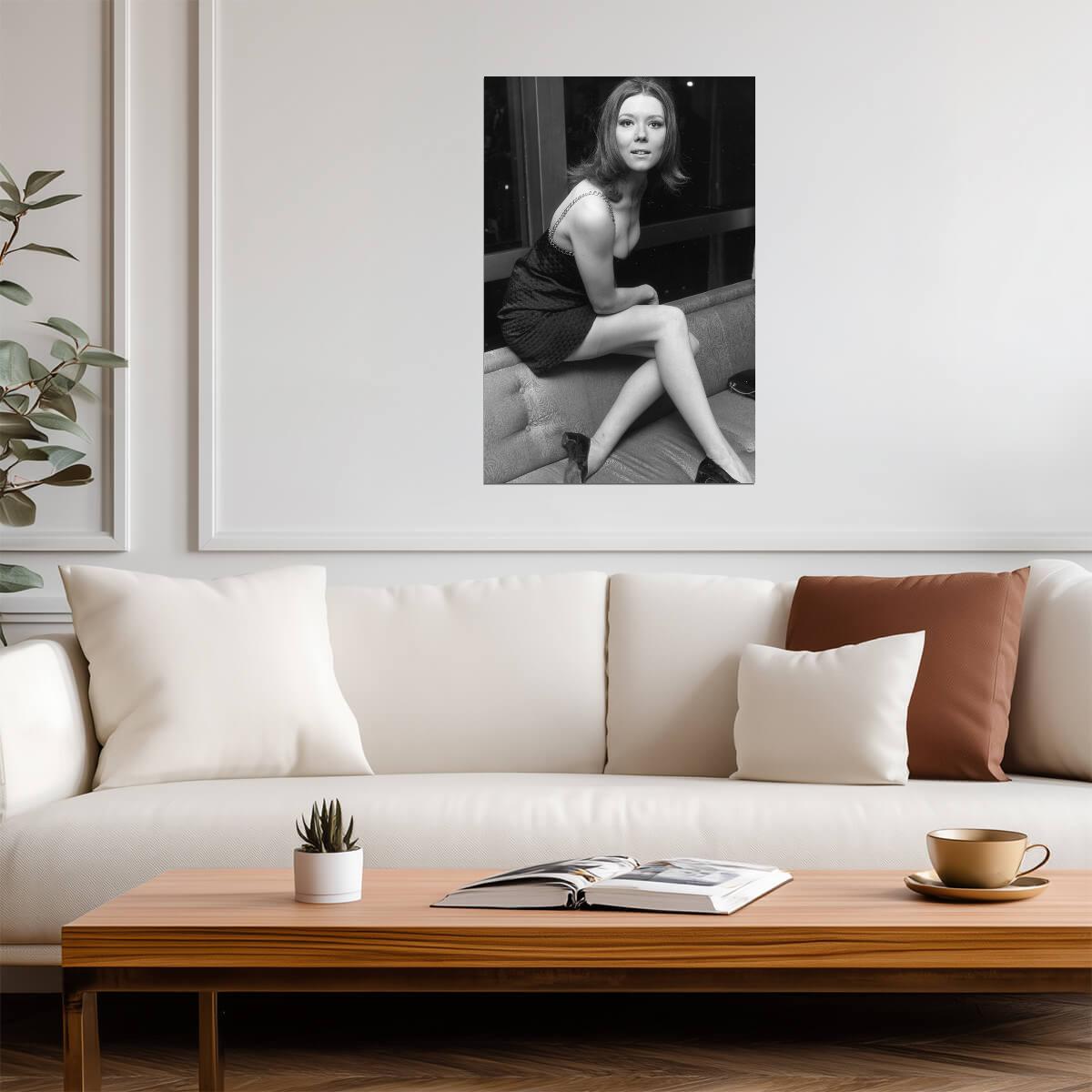 Diana Rigg Sofa Poster | Black and White Wall Art Print - Celebrities Poster