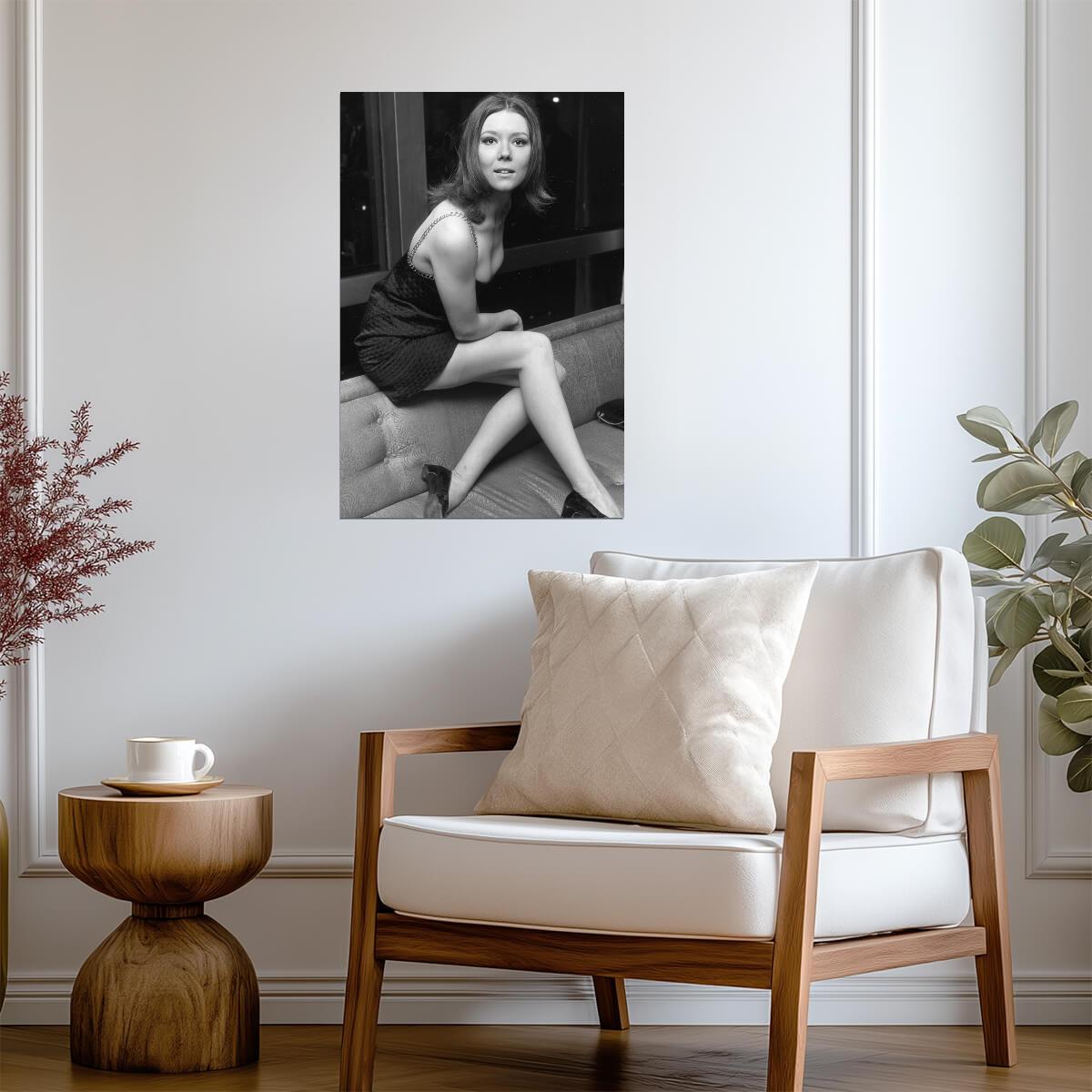 Diana Rigg Sofa Poster | Black and White Wall Art Print - Celebrities Poster