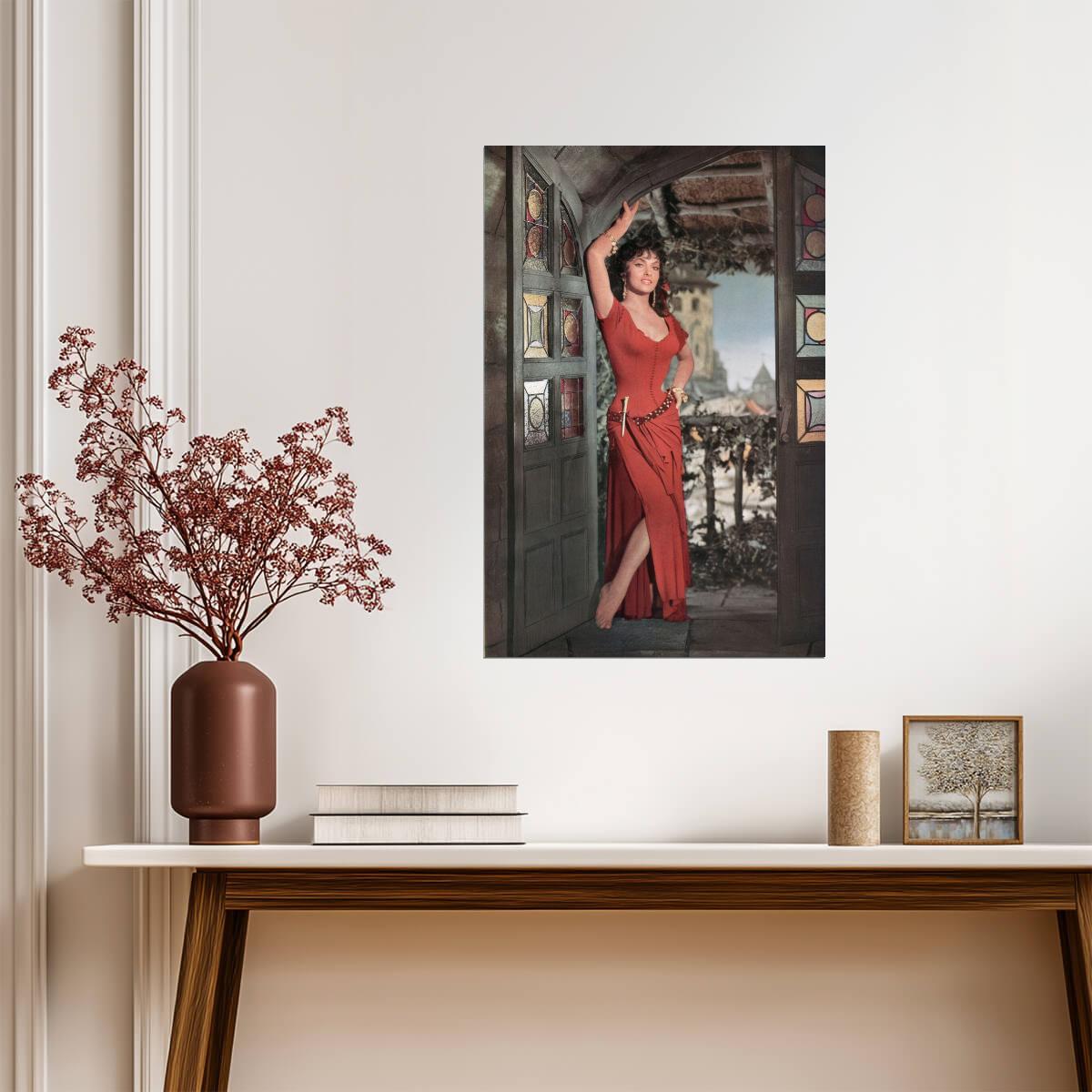 Gina Lollobrigida in Red Dress Poster | Esmeralda Character Wall Art Print - Celebrities Poster