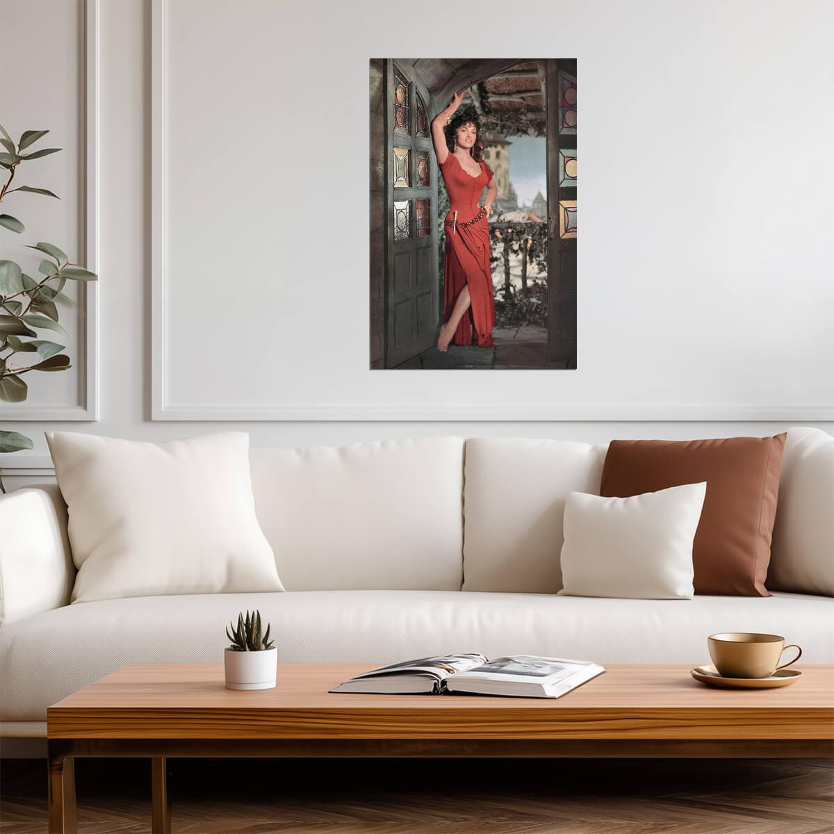 Gina Lollobrigida in Red Dress Poster | Esmeralda Character Wall Art Print - Celebrities Poster