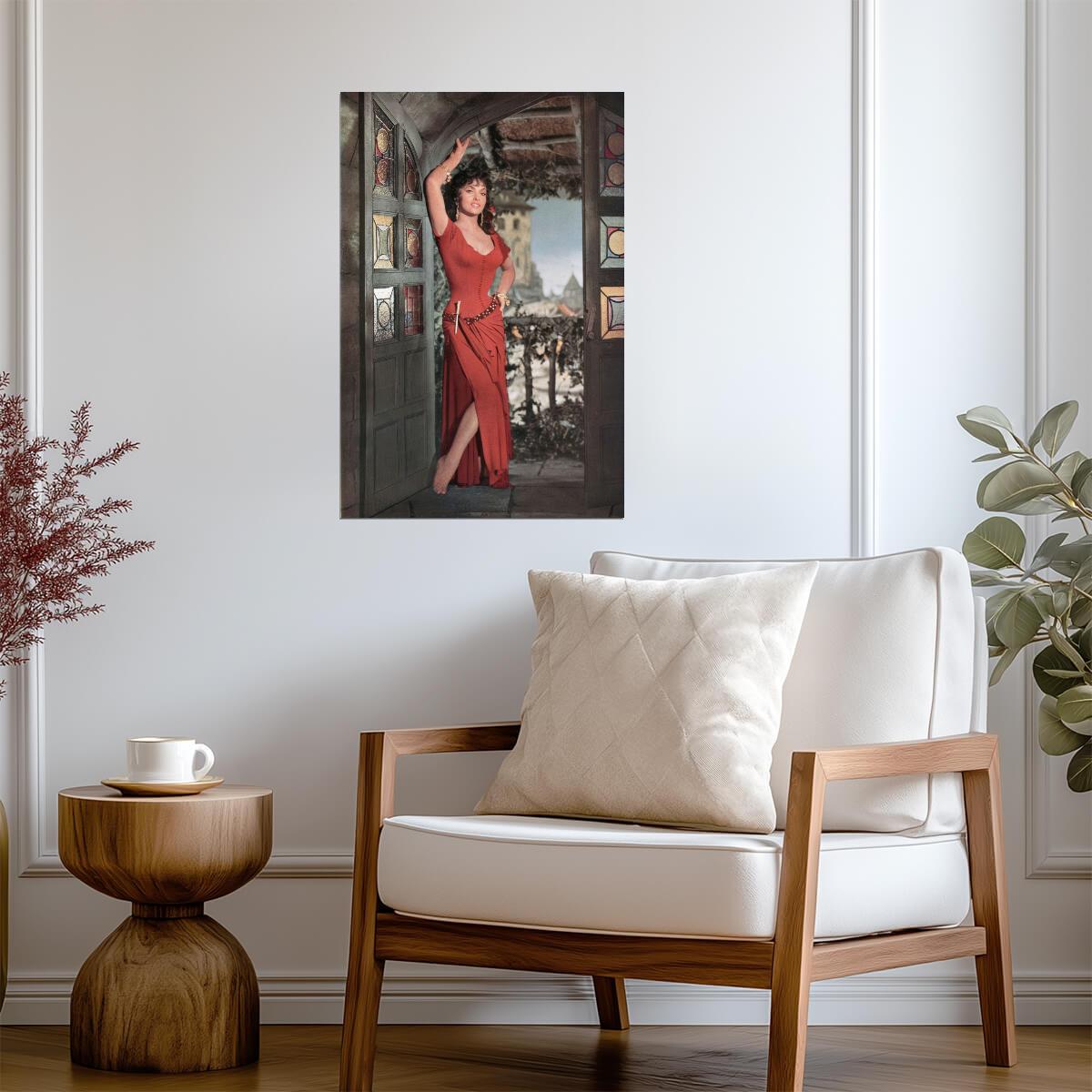Gina Lollobrigida in Red Dress Poster | Esmeralda Character Wall Art Print - Celebrities Poster
