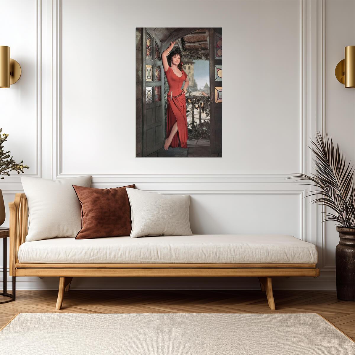 Gina Lollobrigida in Red Dress Poster | Esmeralda Character Wall Art Print - Celebrities Poster