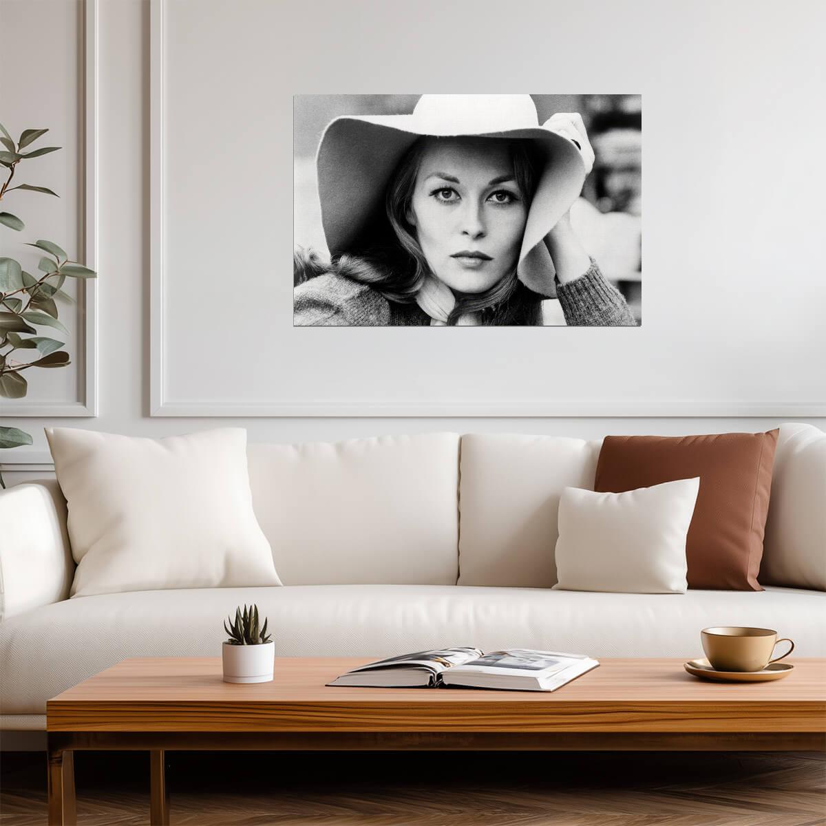 Faye Dunaway Hat Portrait Poster | Black and White Wall Art Print - Celebrities Poster