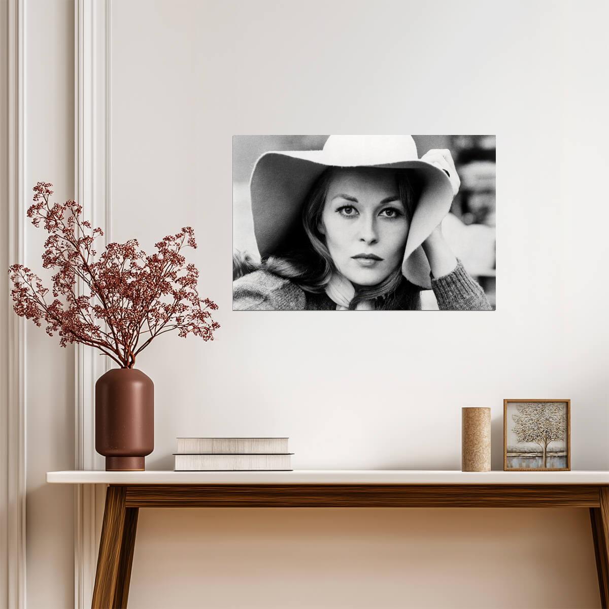 Faye Dunaway Hat Portrait Poster | Black and White Wall Art Print - Celebrities Poster
