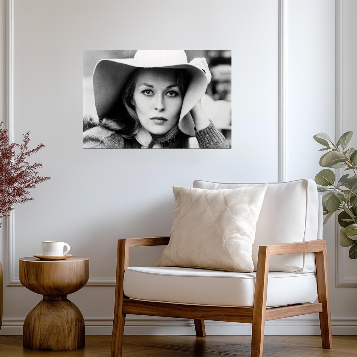 Faye Dunaway Hat Portrait Poster | Black and White Wall Art Print - Celebrities Poster