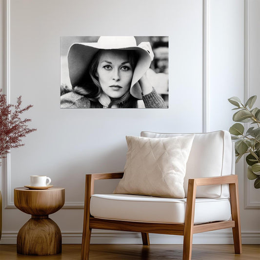 Faye Dunaway Hat Portrait Poster | Black and White Wall Art Print - Celebrities Poster
