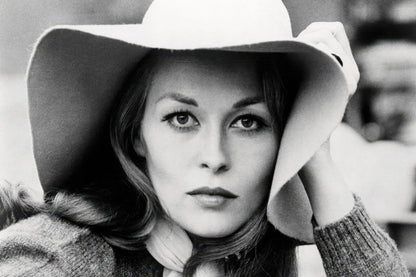 Faye Dunaway Hat Portrait Poster | Black and White Wall Art Print - Celebrities Poster
