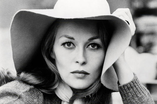 Faye Dunaway Hat Portrait Poster | Black and White Wall Art Print - Celebrities Poster