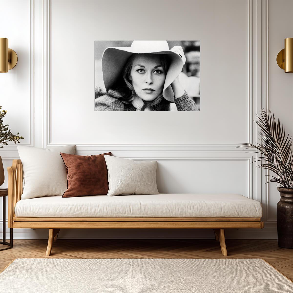 Faye Dunaway Hat Portrait Poster | Black and White Wall Art Print - Celebrities Poster