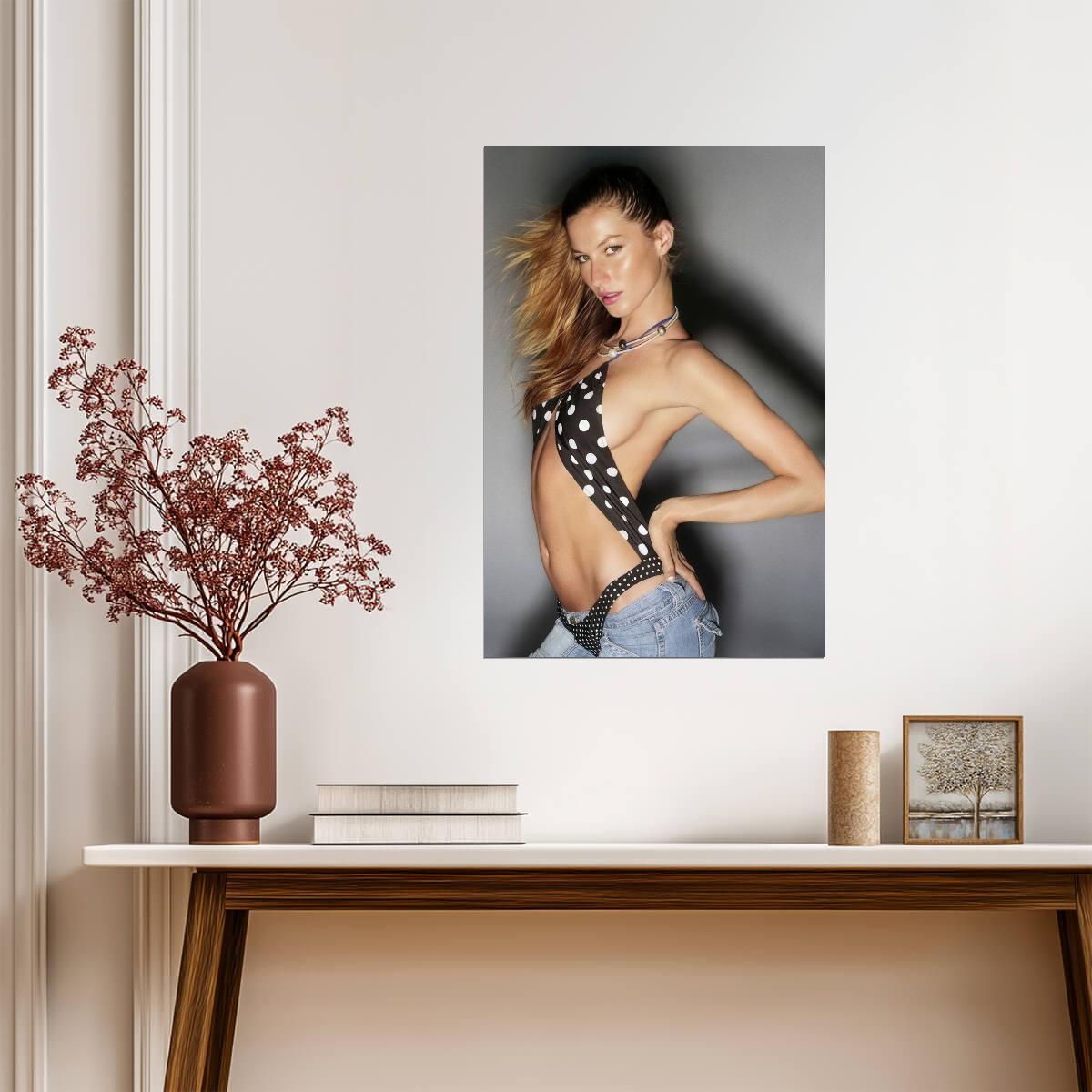 Gisele Bundchen in Polka Dot Swimsuit Poster | Portrait Wall Art Print - Celebrities Poster