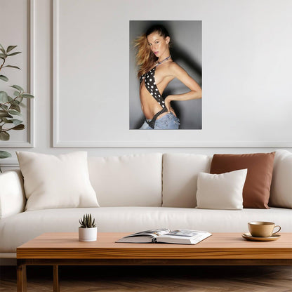 Gisele Bundchen in Polka Dot Swimsuit Poster | Portrait Wall Art Print - Celebrities Poster