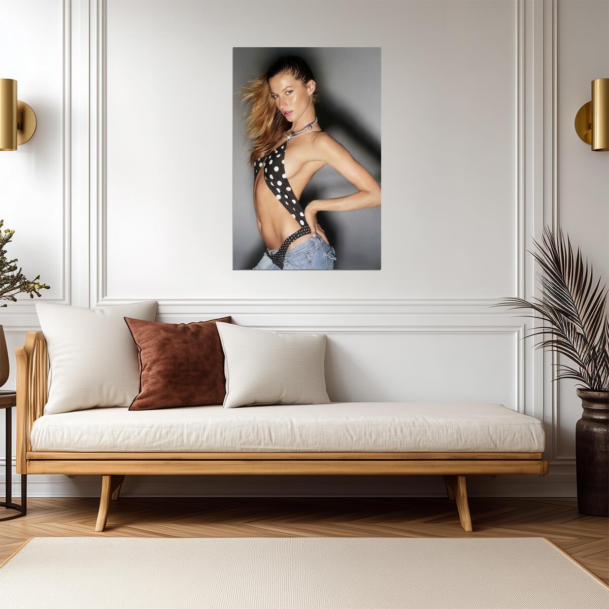 Gisele Bundchen in Polka Dot Swimsuit Poster | Portrait Wall Art Print - Celebrities Poster