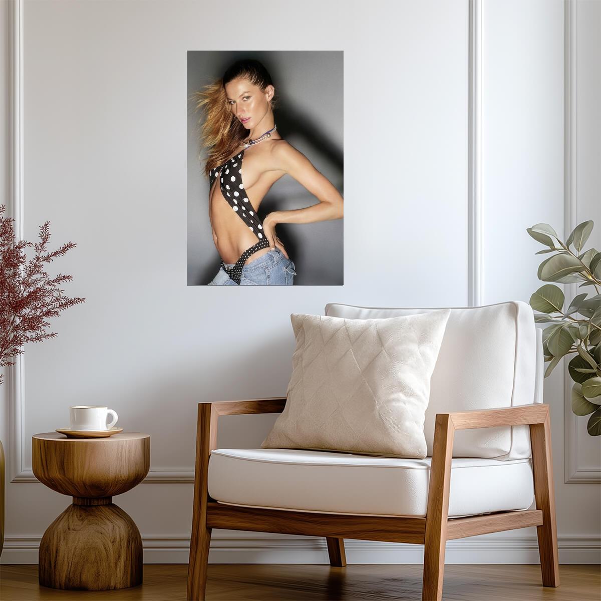 Gisele Bundchen in Polka Dot Swimsuit Poster | Portrait Wall Art Print - Celebrities Poster