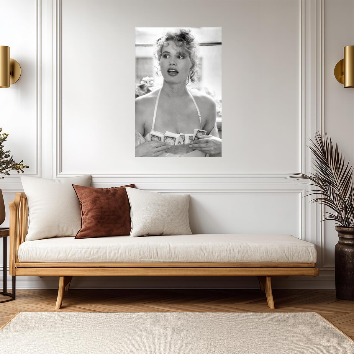 Geena Davis Black and White Portrait Poster | Décolleté Wall Art Print - Celebrities Poster