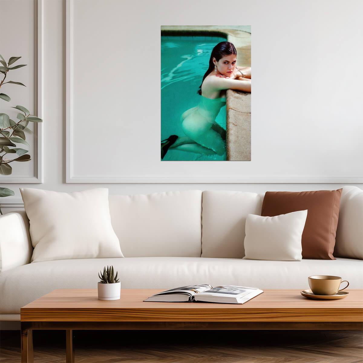 Alexandra Daddario Nude Poolside Poster | Sexy Actress Wall Art Print - Celebrities Poster