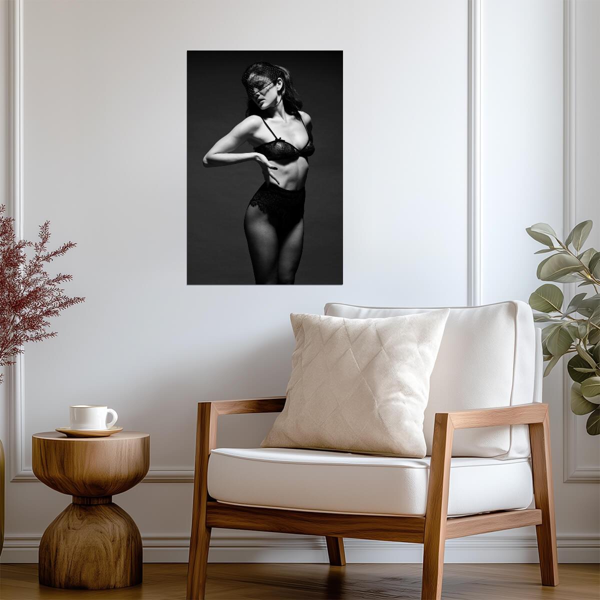 Monica Barbaro in Black Lingerie Poster | Black and White Portrait Print - Celebrities Poster